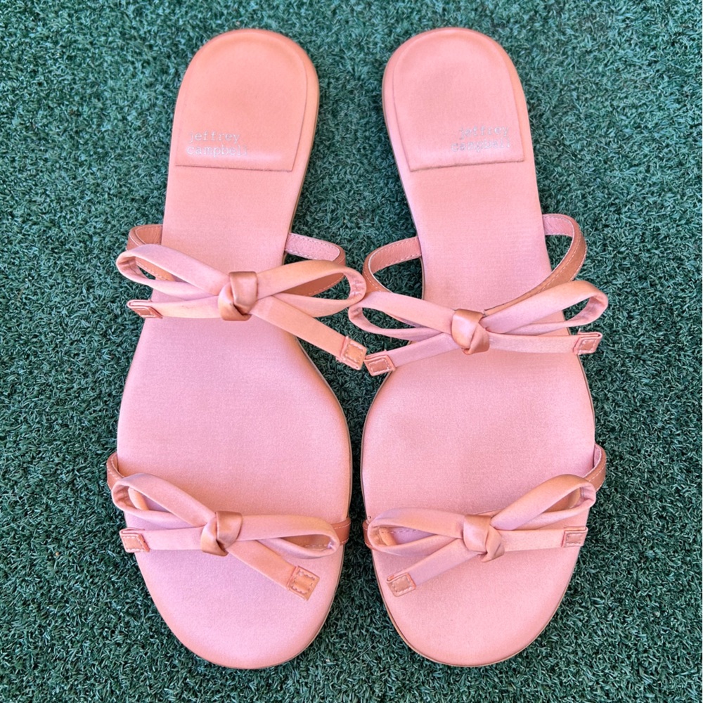 NWT Jeffrey Campbell Bow Bow Slide Sandal Satin Peach 9.5